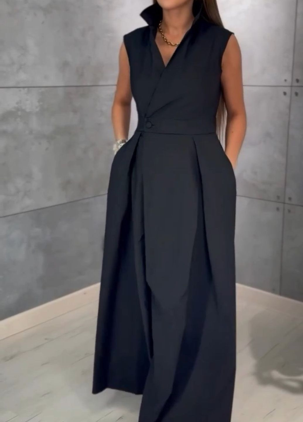 Комбінезон максі з широкими штанами Tik-Tak комбінезон-брюки чорний повсякденний, вечірній бавовна