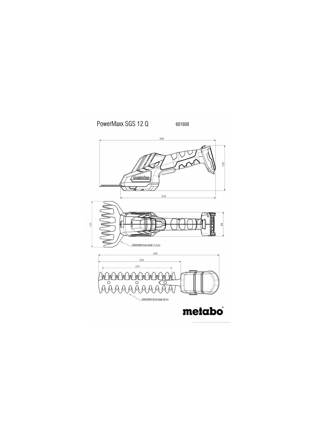 Акумуляторні ножиці для трави та кущів PowerMaxx SGS 12 Q, Каркас (Картон) 601608850 (8073) Metabo (263433716)