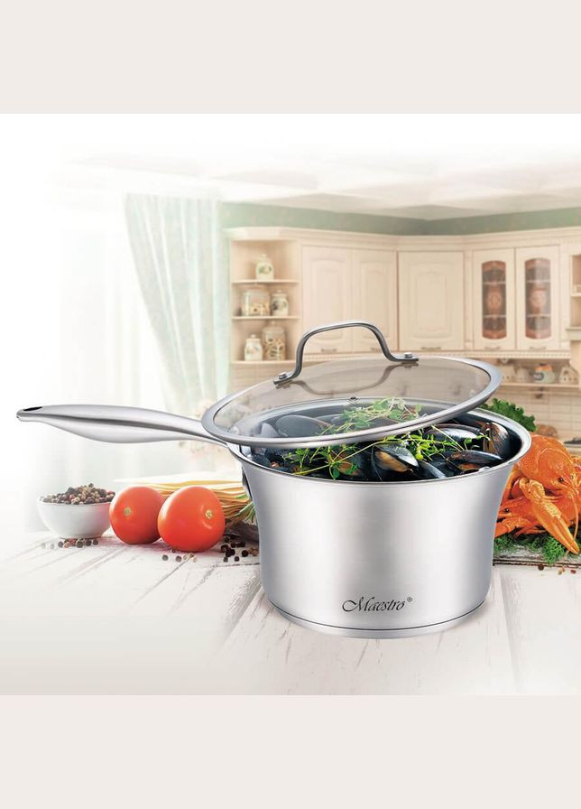 Ківш кухонний нержавійка з кришкою 16 см, 1.25 л (MR-3505-16S) Maestro (334712774)