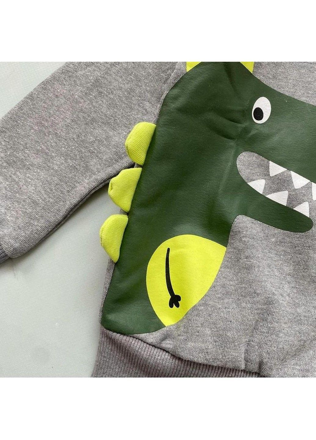 Lupilu свитшот кофта теплый детский на мальчика с аппликацией динозавр серый серый