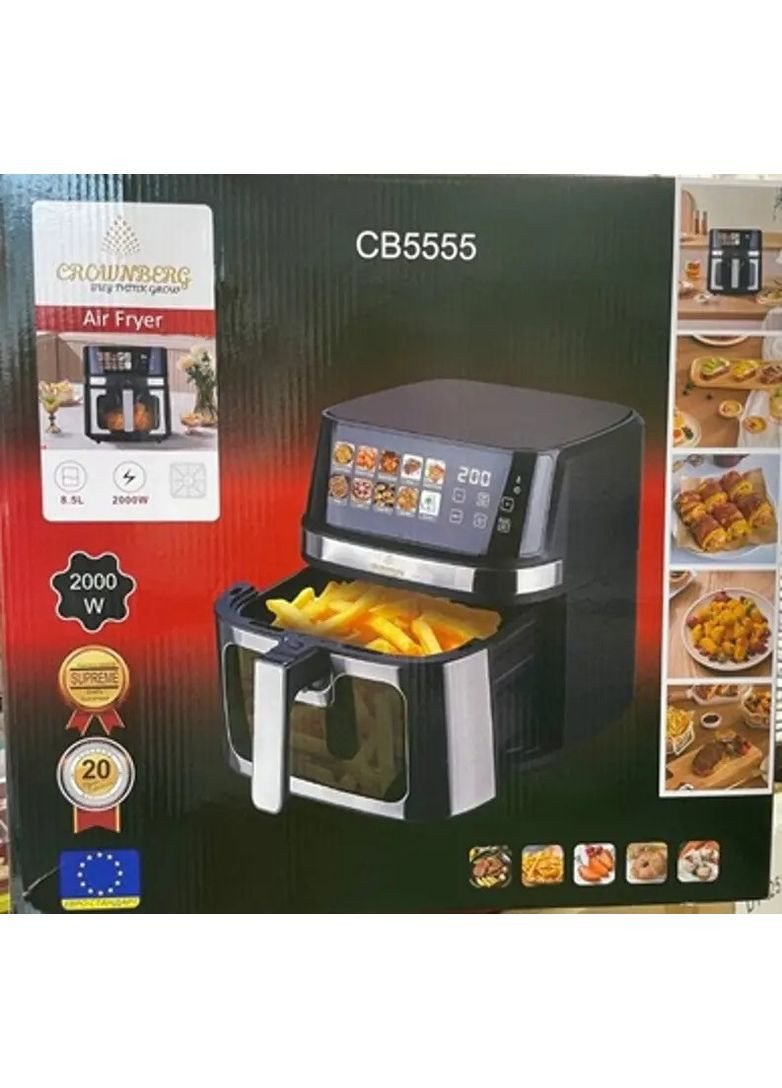 Аерофритниця безмасляна CB-5555 8,5л Аерогриль з сенсорним керуванням 2000Вт Чорний/Сірий Crownberg (351361333)