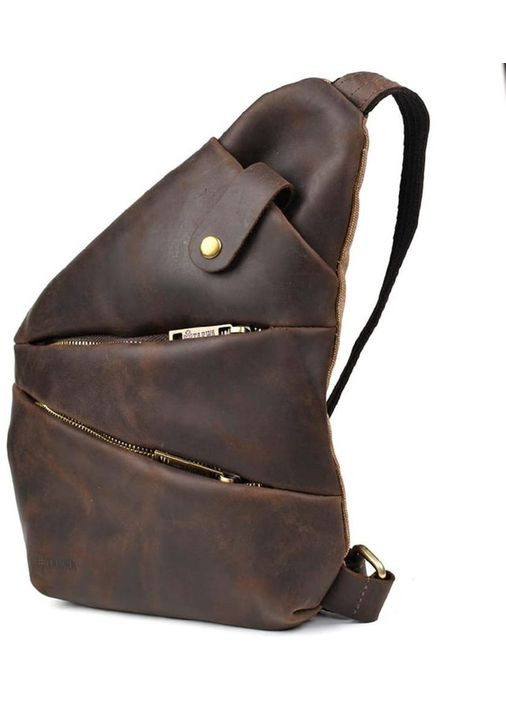 Сумка слинг через плечо мужская из натуральной кожи и текстиля для телефона и для документов средняя Коричневый 38820 TARWA (351403651)