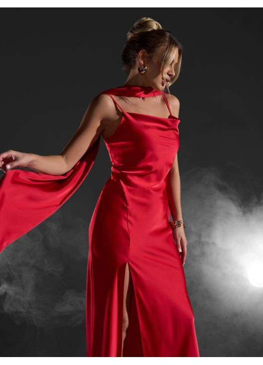 Красное праздничный, повседневный, коктейльное, вечернее платье на бретельках с разрезом No Brand однотонное