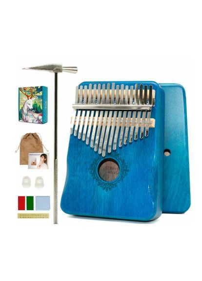 Музичний інструмент Калімба Kalimba на 17 язичків Ручне фортепіано Синій з візерунком K-17-03S No Brand (370160620)