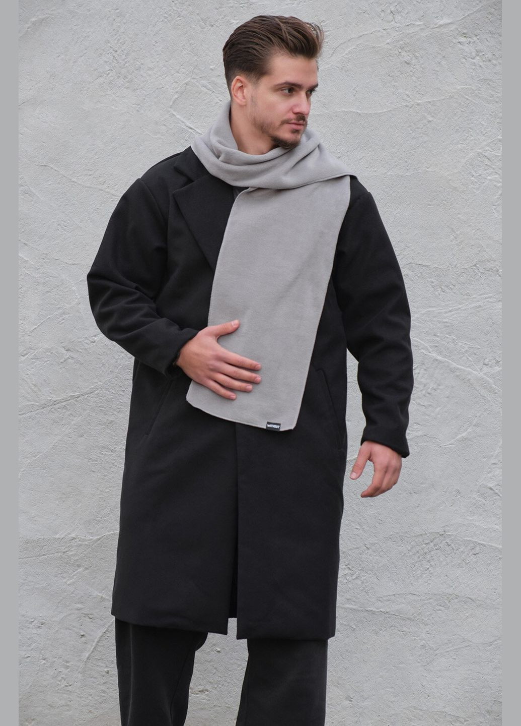 Чоловічий флісовий шарф сірого кольору Without (305574834)