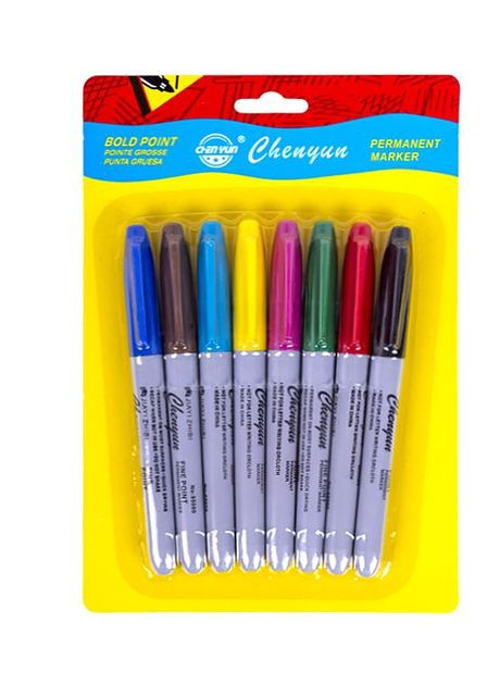 Набор тонких перманентных маркеров на спиртовой основе 8 цветов на блистере Маркеры спиртовые 8 шт Колорит (321144094)