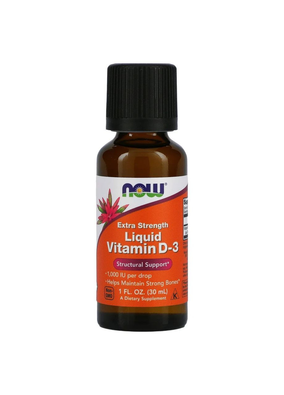 Рідкий вітамін Д3 (Vitamin D-3 Liquid Extra Strength) 1000 МО 30 мл Now Foods (361118528)