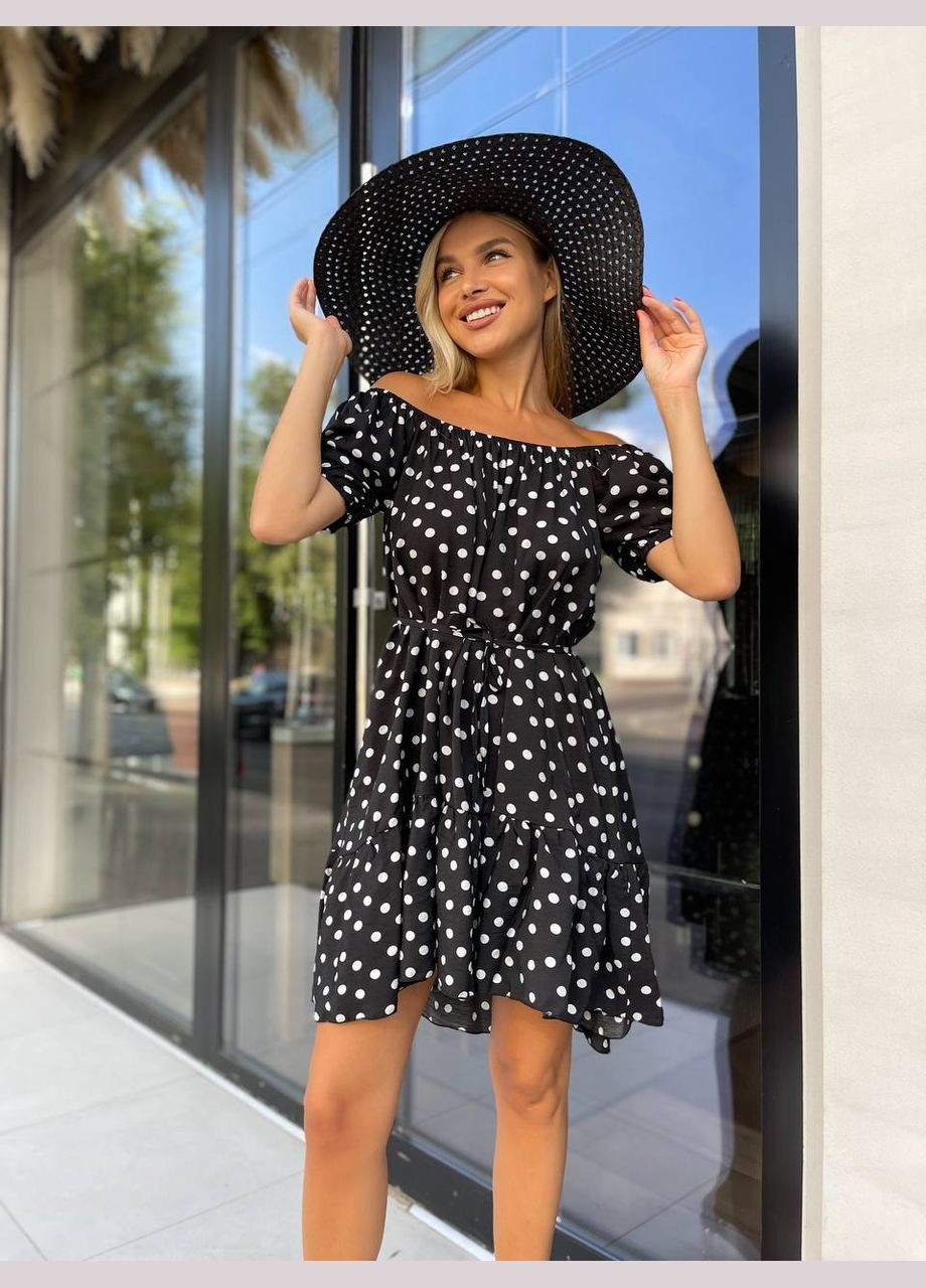 Черное повседневный женское платье FINO Mode в горошек