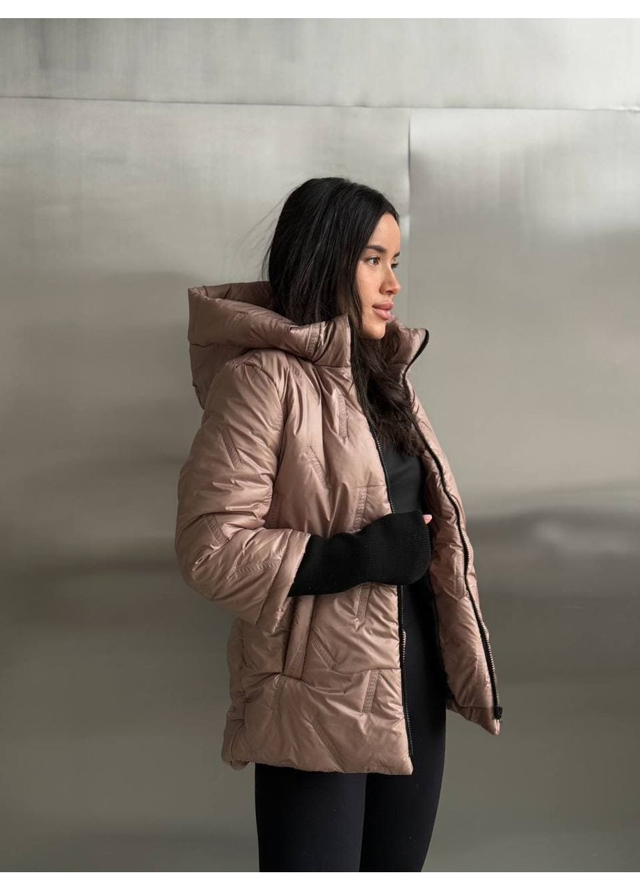 Бежева демісезонна жіноча куртка демісезонна чорна з капюшоном утеплена плащівка для осені та весни New Trend