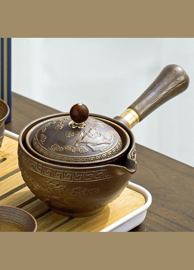 Набір для чайної церемонії із 6 предметів Brown керамічний дорожній 3 шт. Lesko (336202938)