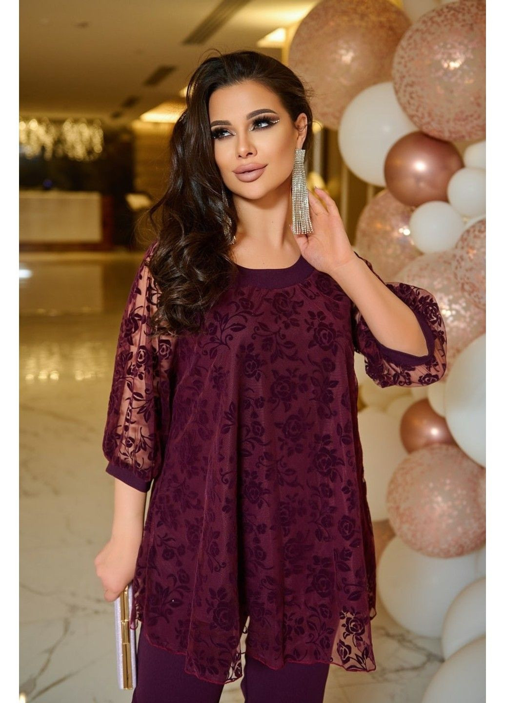 Костюм брючная двойка, с туникой трапецией, мод ИТ 1194 фуксия, размер 58-60 No Brand (355469719)