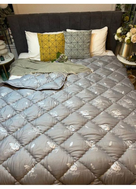 Ковдра полуторна стьобана зимова з лебединого пуху 21493 145х210 см сіра Leri Max (365718975)