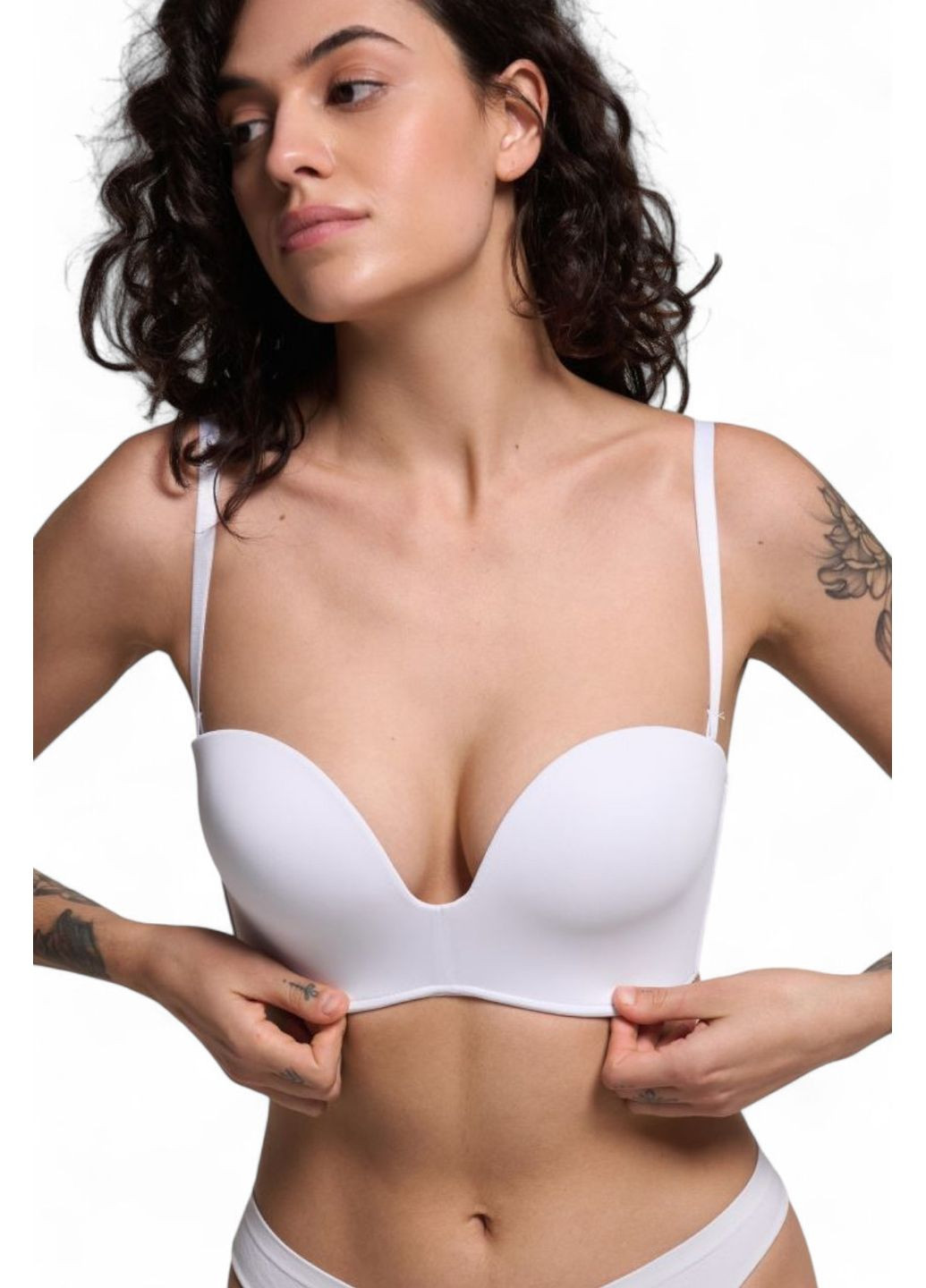Белый бюстгальтер гладкий с глубоким декольте без бретелей l1523a caramela Luna полиамид, эластан