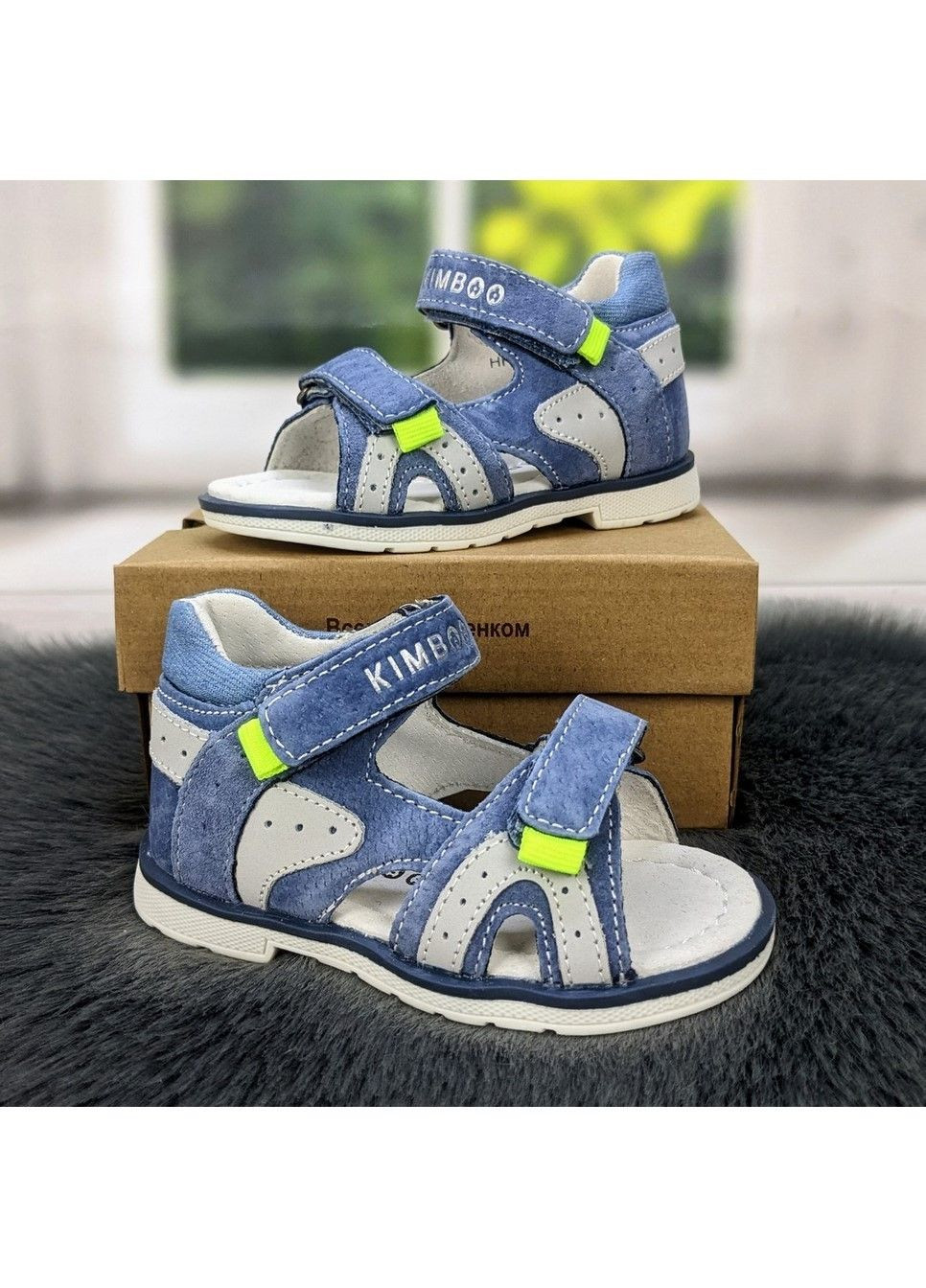 Светло-синие повседневные босоножки детские для мальчика Kimboo на липучке