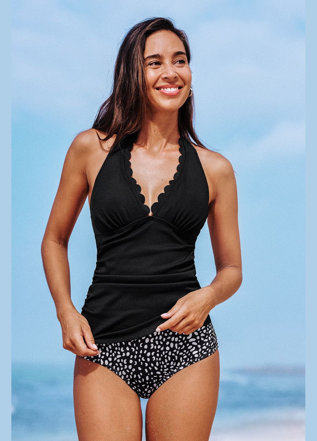 Черно-белый летний купальник CUPSHE