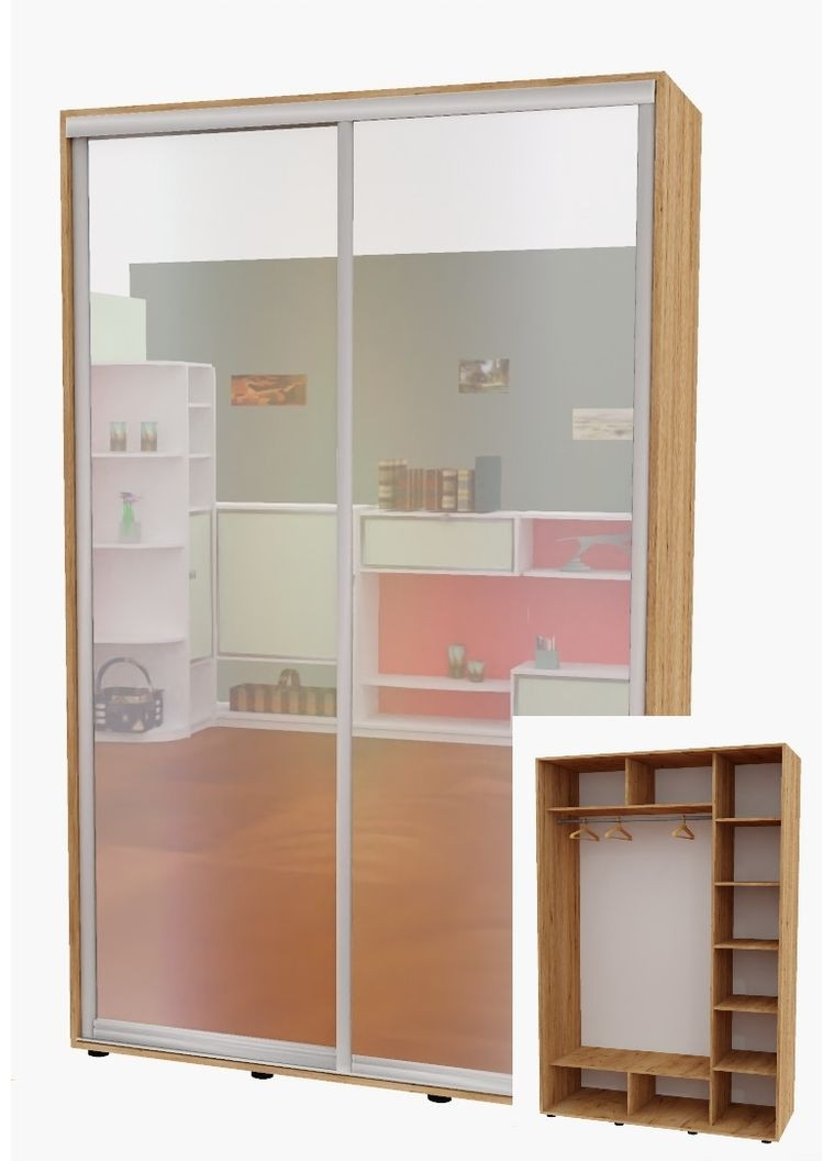 Шкаф-купе двухдверный 140*60*250 см Дуб крафт золотой 2 двери Зеркало Алекса (360474166)