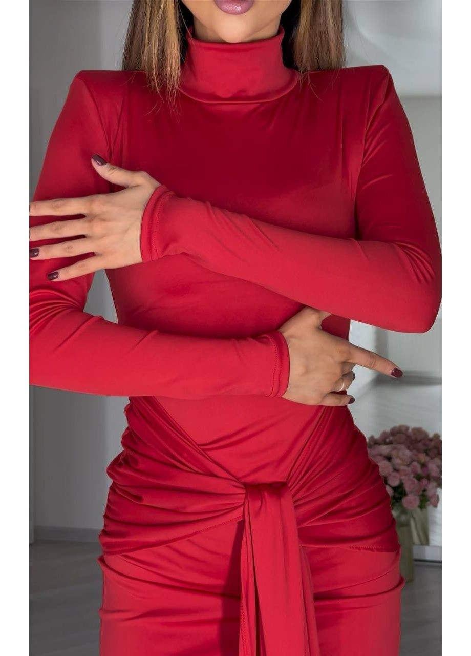Червона вечірня, кежуал жіноча міні-сукня з довгим рукавом Україна однотонна