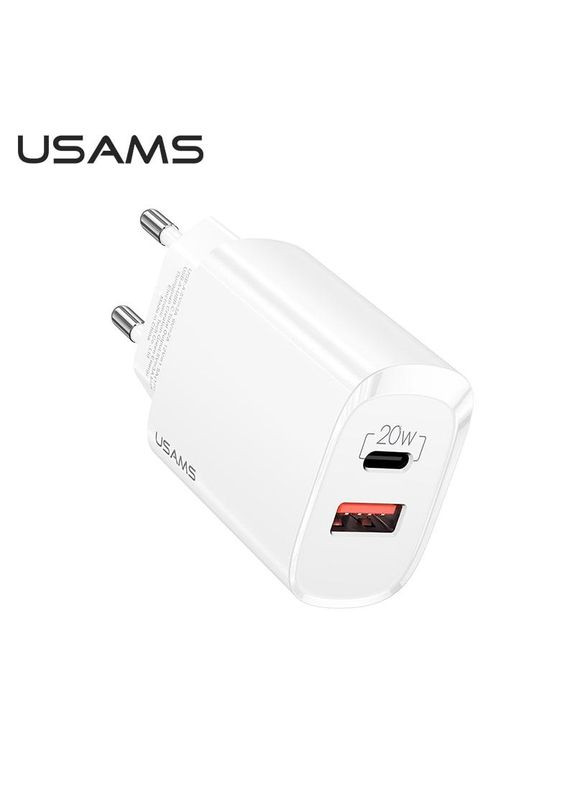 Блок питания зарядный адаптер 2 порта T35 Fast Charger US-CC121 - USB+Type-C 20W белый USAMS (293346700)
