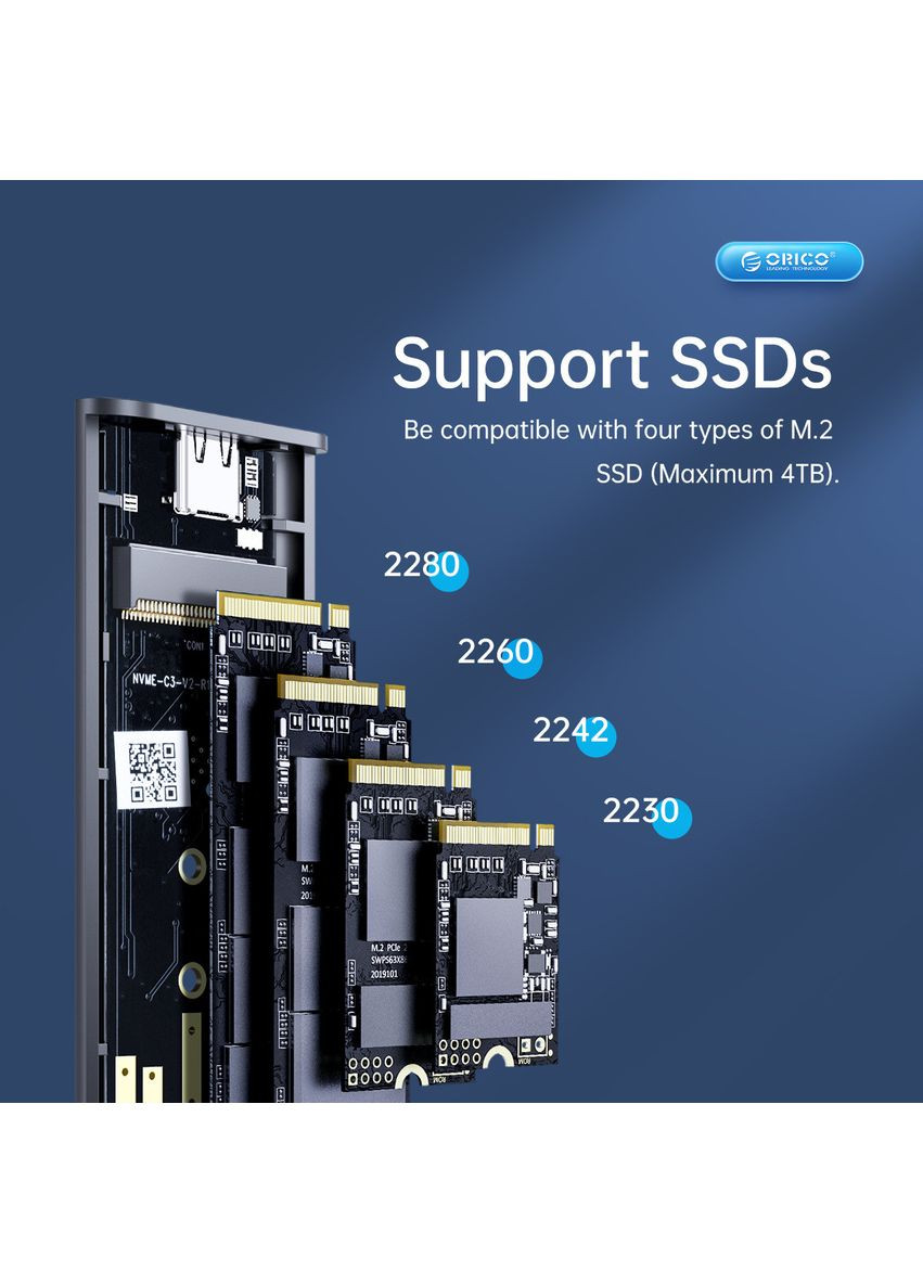 Корпус алюминиевый карман для SSD М2 AM2C3-G2 с поддержкой M.2 NVMe и высокоскоростным подключением Type-C Orico (361292750)