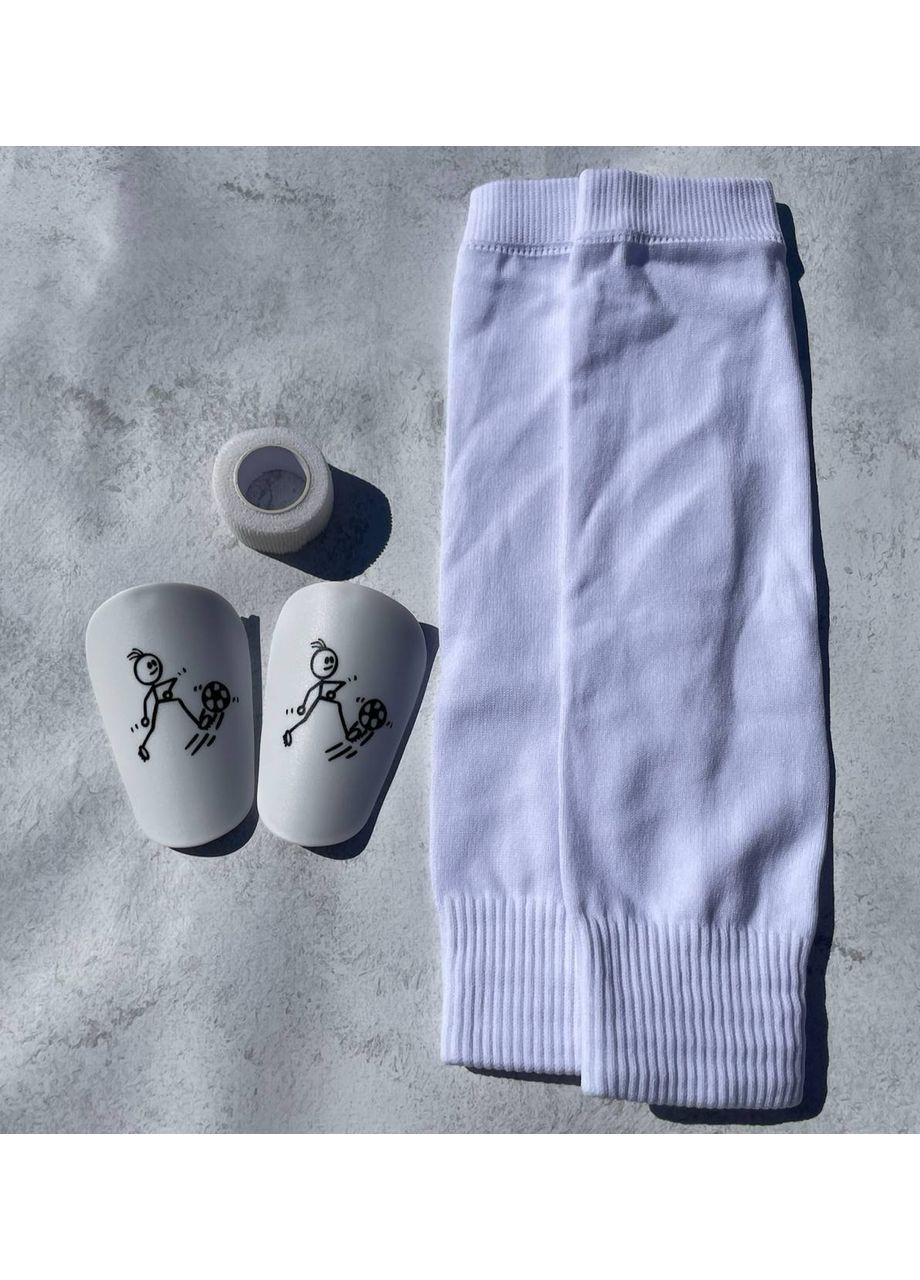 Комплект міні щитки, гетри-обрізки без носка та еластичний бинт білого кольору No Brand (365727374)