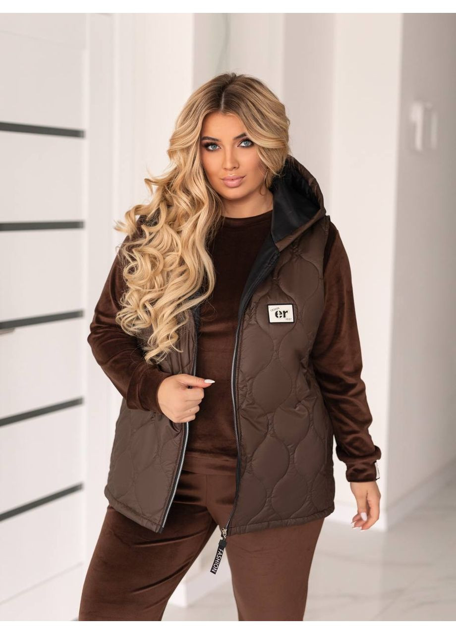 Жіночий костюм-трійка з велюру та жилеткою «лакє» 🌸 (ЗАМІР В ОПИСІ) GD/GL Модний простір (366438889)