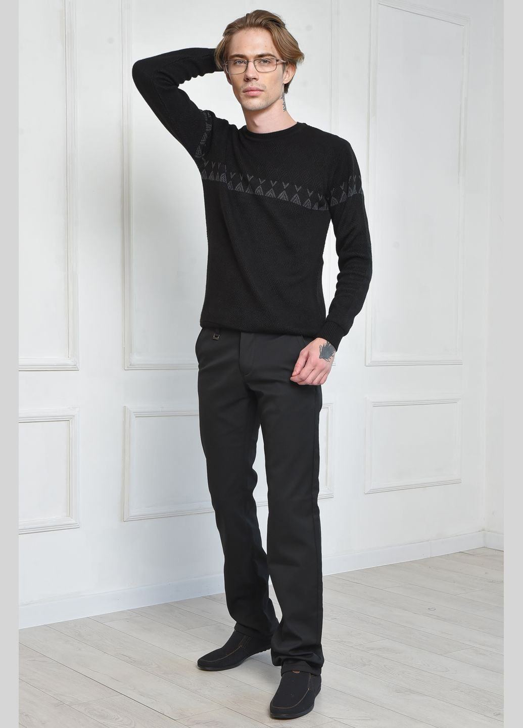 Черные зимние прямые штаны мужские на флисе черного цвета Let's Shop