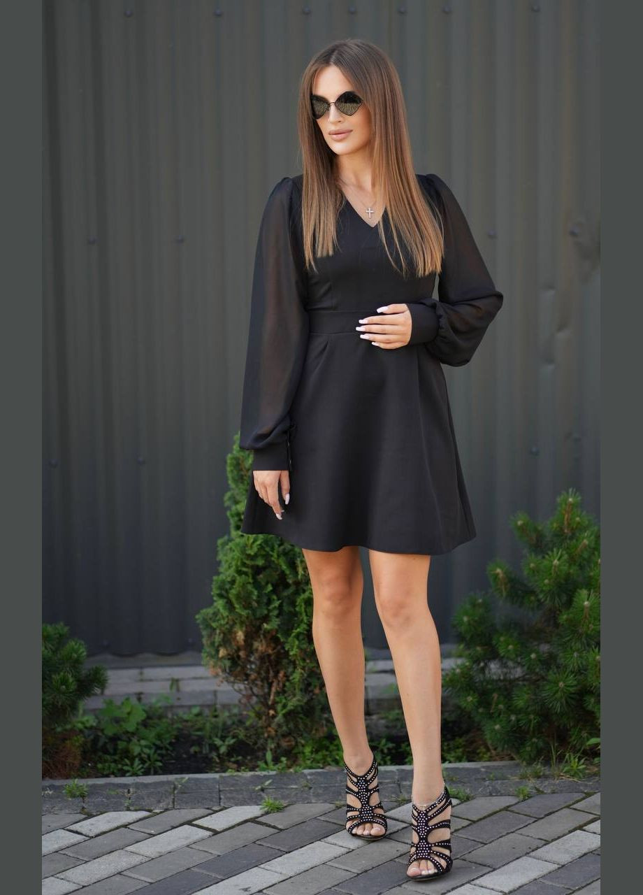 Черное праздничный женское платье мини с шифоновыми рукавами Avanti