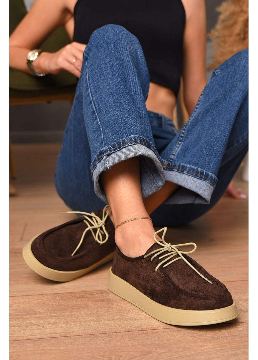 Let's Shop Лофери жіночі шоколадного кольору лофери коричневий з штучна шкіра, штучне хутро, україна — демісезон (361146272)