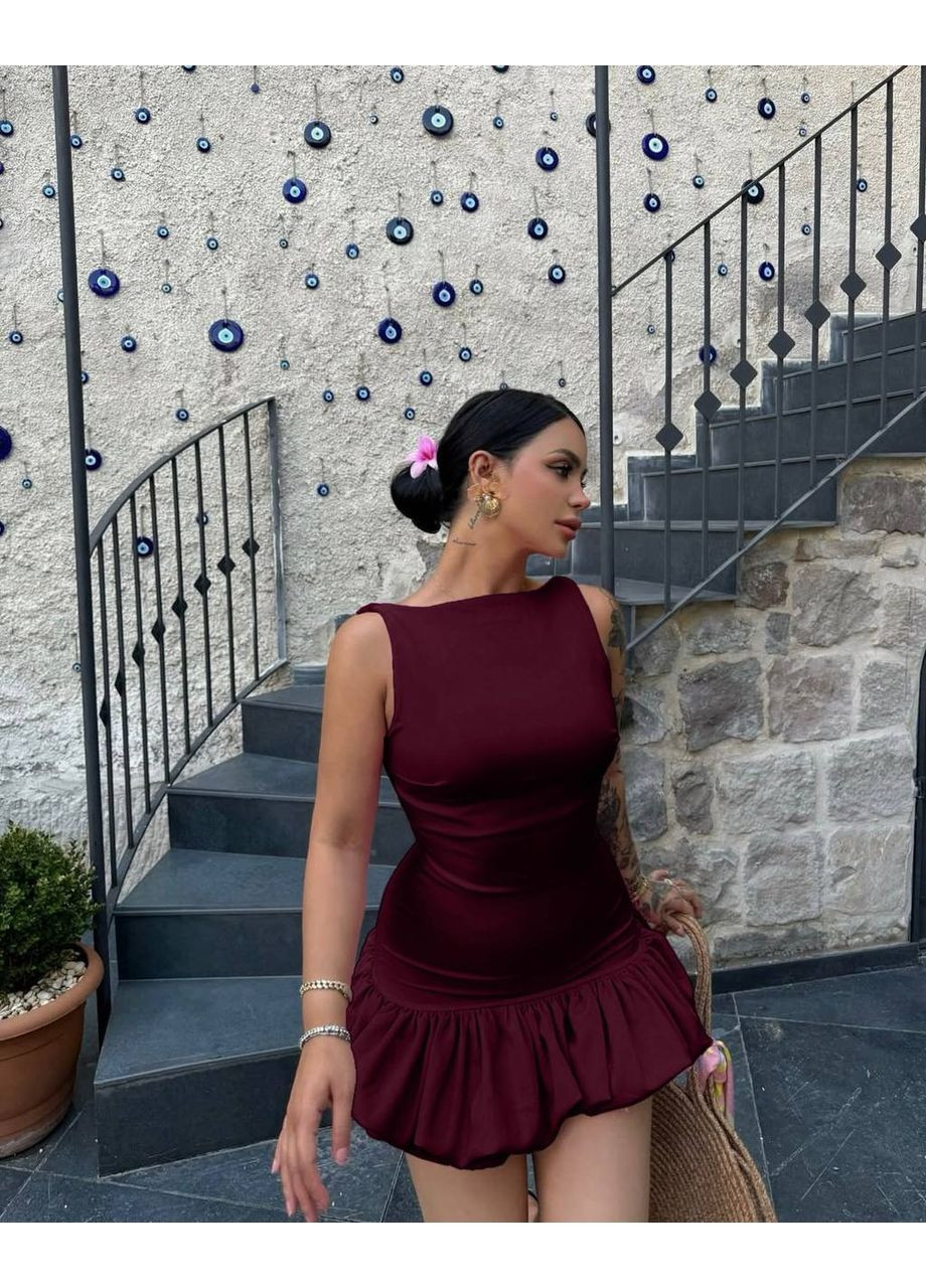 Бордова святковий, коктейльна, повсякденний, вечірня, кежуал жіноча сукня-комбінезон з відкритою спиною No Brand однотонна
