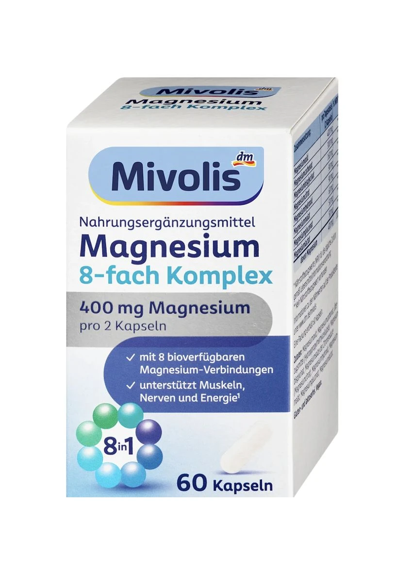 Комплекс из 8 соединений магния для мышц, нервов и энергии Magnesium 8-fach Komplex Kapseln 60 шт Mivolis (388563547)