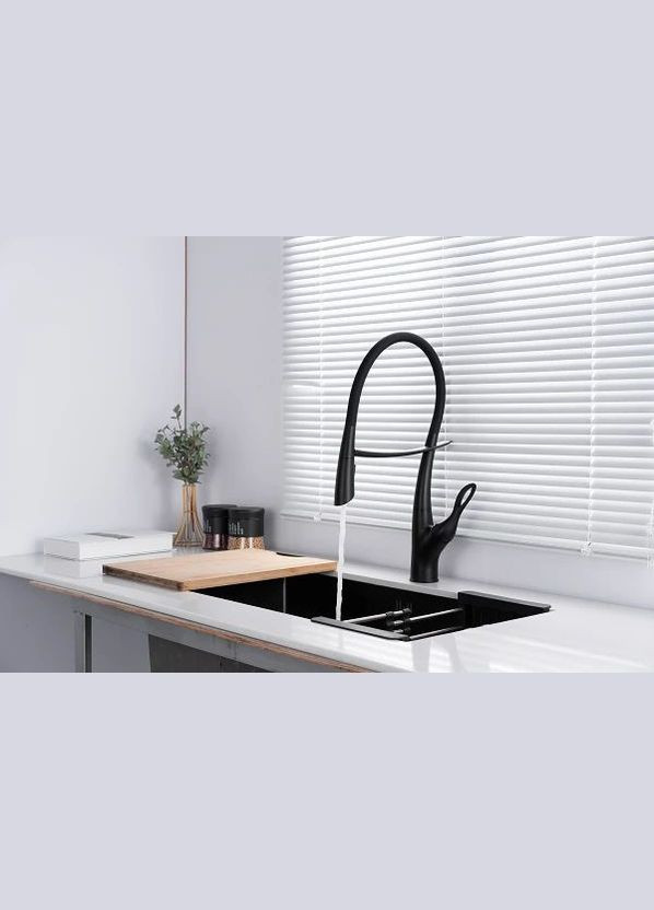 Чорний змішувач для кухні з гнучким виливом SWB-52 Nett (336938035)