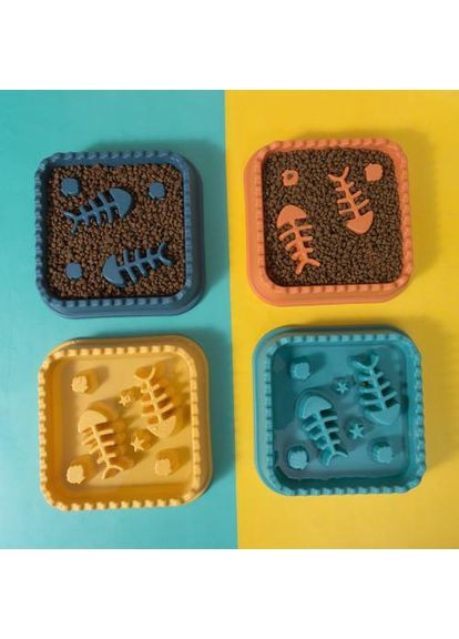 Миска для кошек для медленного кормления, с рыбками, голубая WahoPet (349823835)