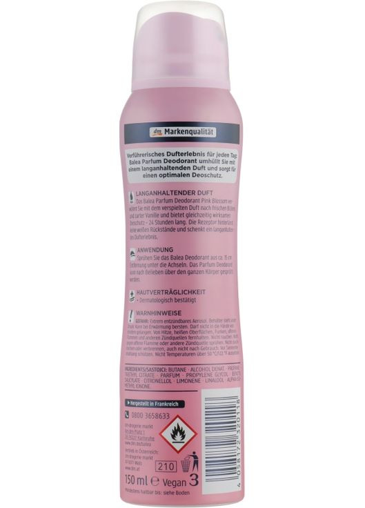 Парфюмерный дезодорант "Розовое цветение" Parfum Deodorant Pink Blossom 150ml (803475-52814) Balea (368619519)