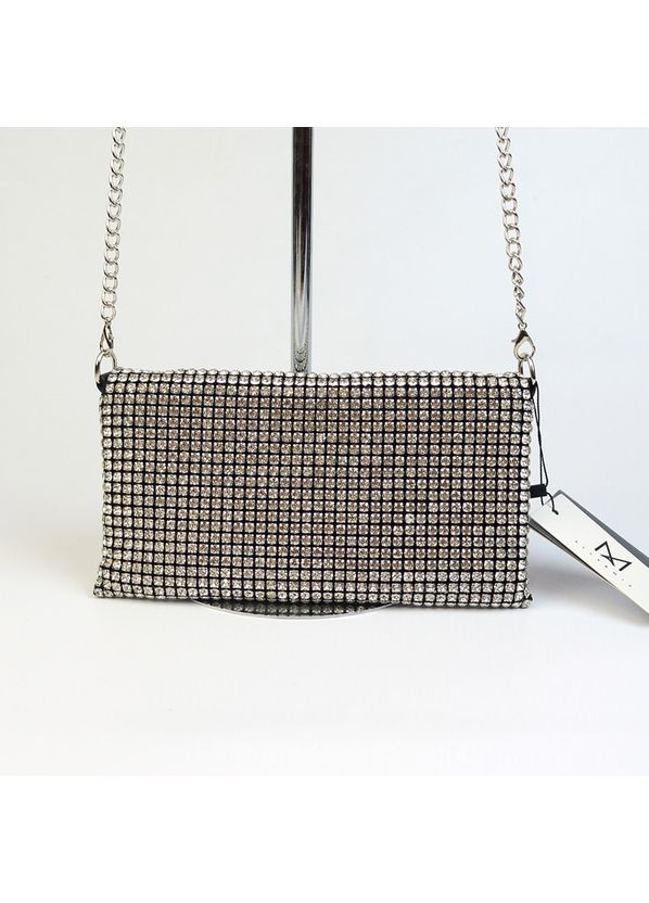 Сріблястий вечірній жіночий класичний клатч з каменів та ланцюжку Alex&Mia (354182785)