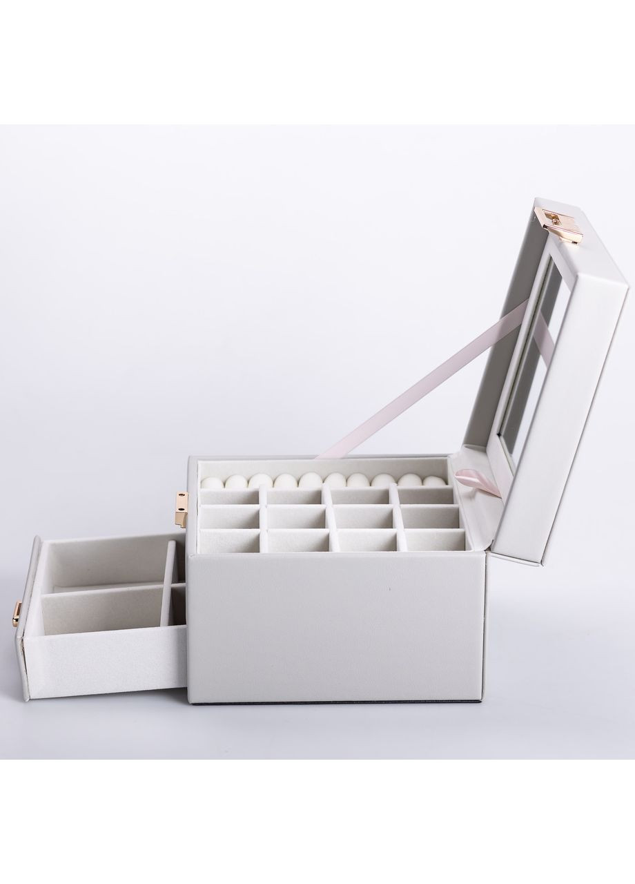 Органайзер для украшений с зеркалом, 16×16×12 см, 2 яруса, 17 отсеков Серый Yiwu (360454967)