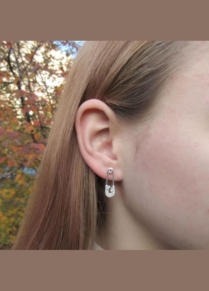 Срібні сережки пусети гвоздики "Булавка" в камінні шпилька No Brand (350667134)