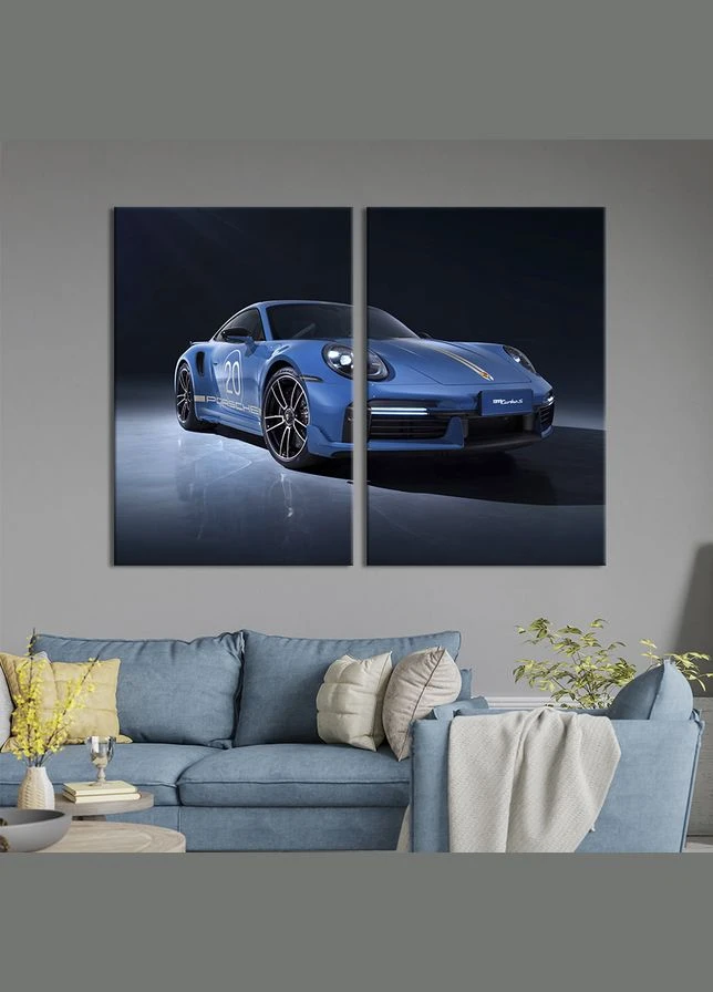 Картина на холсте Авто Porsche 911 Turbo S в голубом цвете 165x122 см (1387-2) KilArt (379994613)