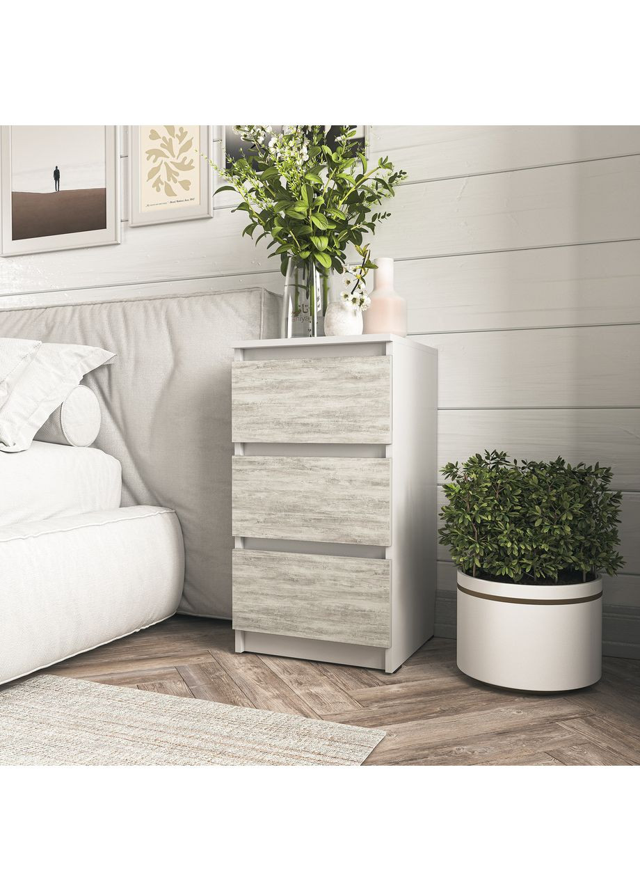 Приліжкова тумба на три ящика без ручок MT-216 400*758*398 білий/бетон No Brand (358928823)