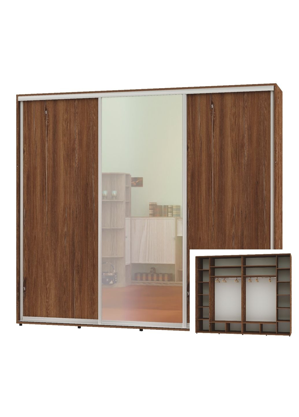 Шкаф-купе трехдверный 300*60*220 Дуб винтаж ДСП/Зеркало/ДСП Люкс-149 Алекса (360451359)