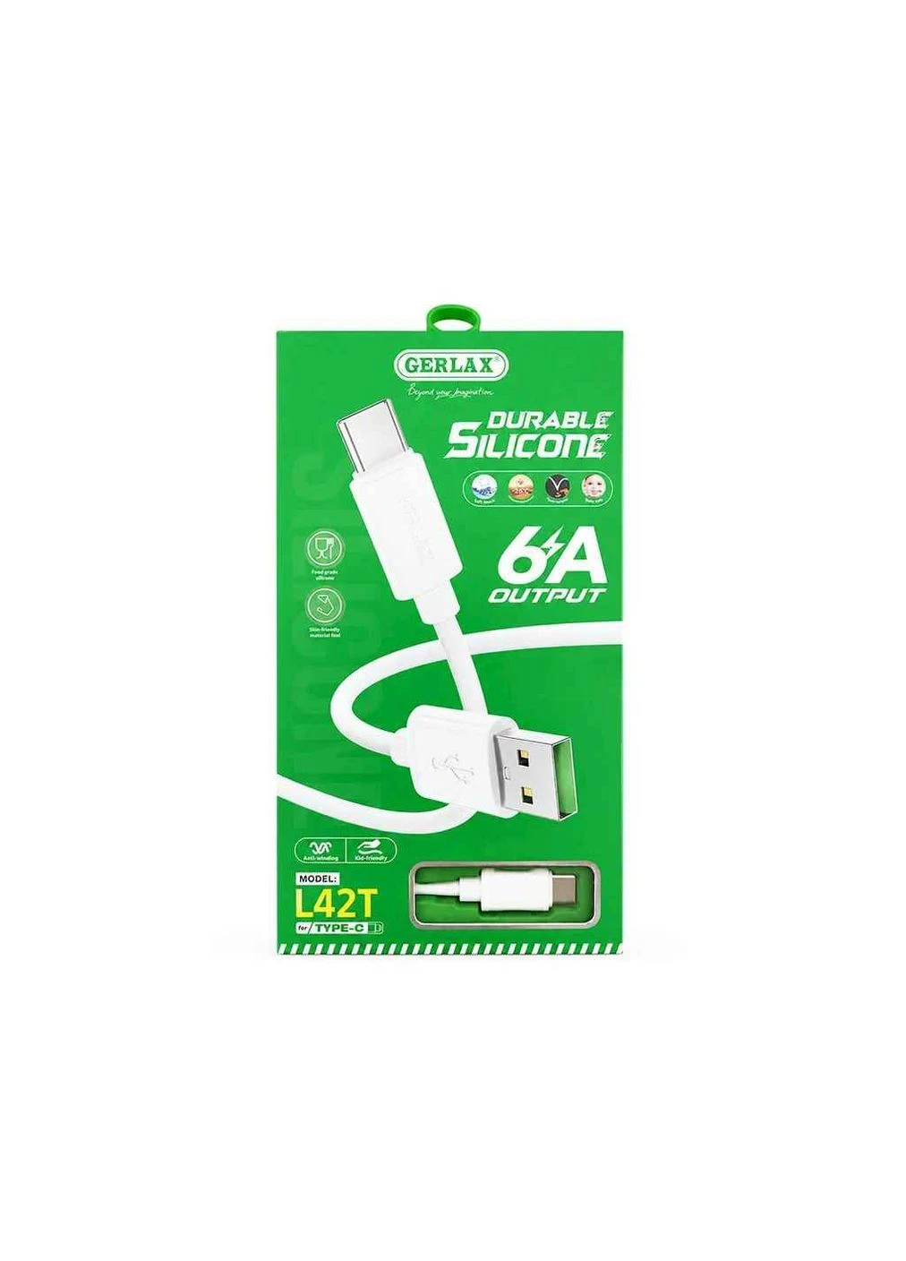 Кабель USB - Type-C L42T 6A силиконовый белый 1м ТМ GERLAX No Brand (397340568)