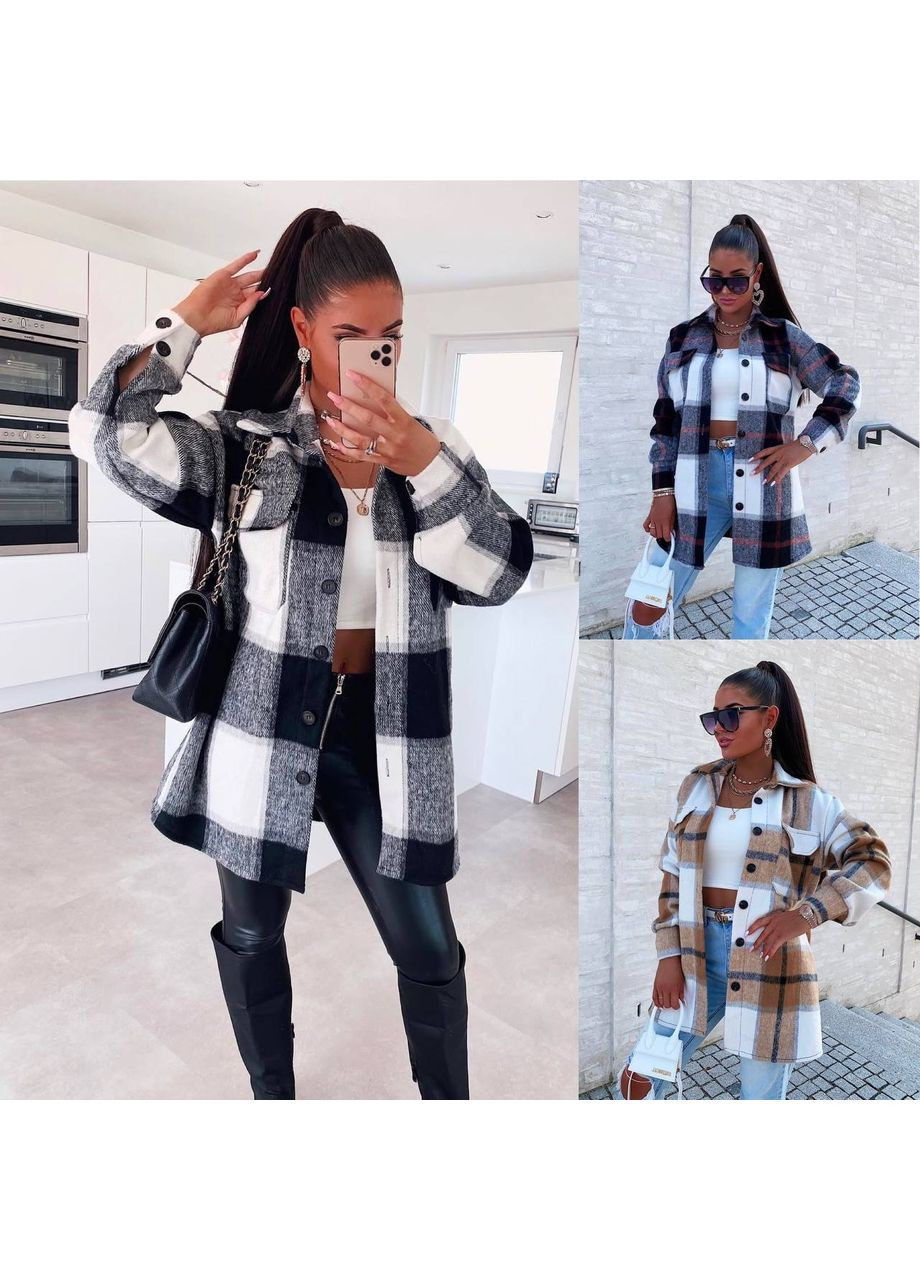 Черно-белая кэжуал рубашка в клетку Україна с длинным рукавом