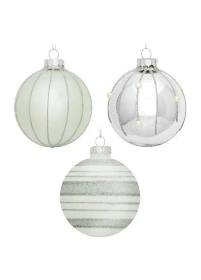 Елочная игрушка Стеклянные шарики 3 шт D7 см Серебряные (8718861801569) House Of Seasons Скляні кульки 3 шт D7 см Срібні (367829122)