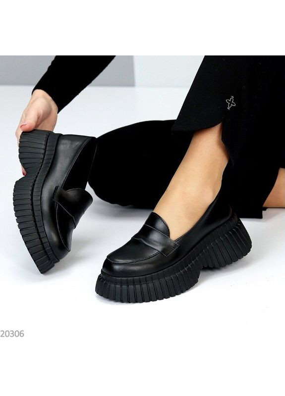 AVE Шкіряні лофери на платформі, чорні шкіряні туфлі, туфлі на платформі код 20306 лофери чорний з натуральна шкіра, україна — демісезон (360948569)