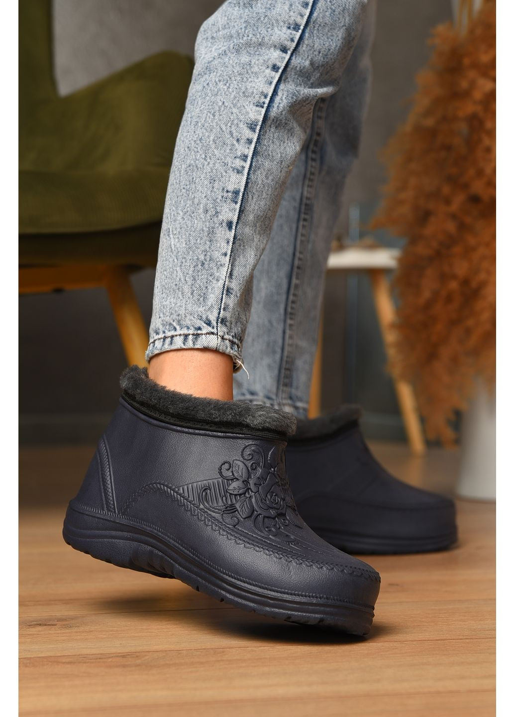 Галоши женские на меху синего цвета Let's Shop (358499231)