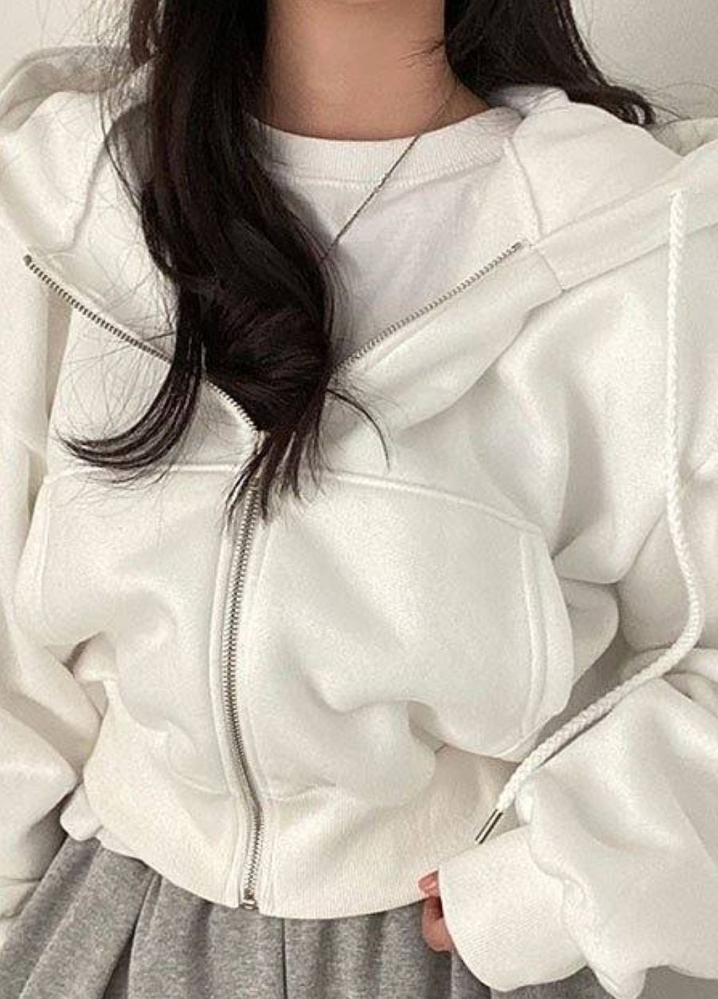 Укороченный повседневный оверсайз худые на молнии с капюшоном и карманами кенгуру Allthings (369670185)