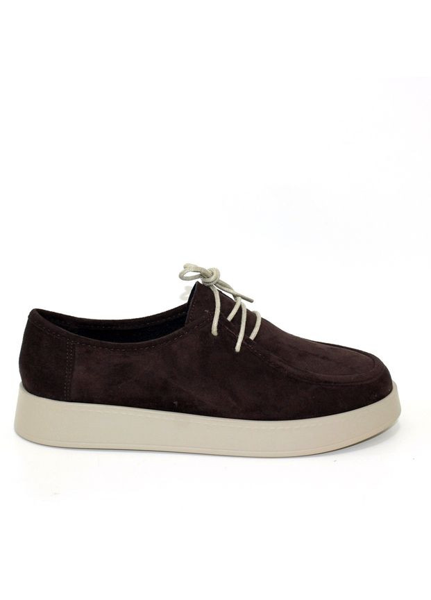 Темно-коричневые комфортные женские замшевые туфли мокасины на шнурках. No Brand