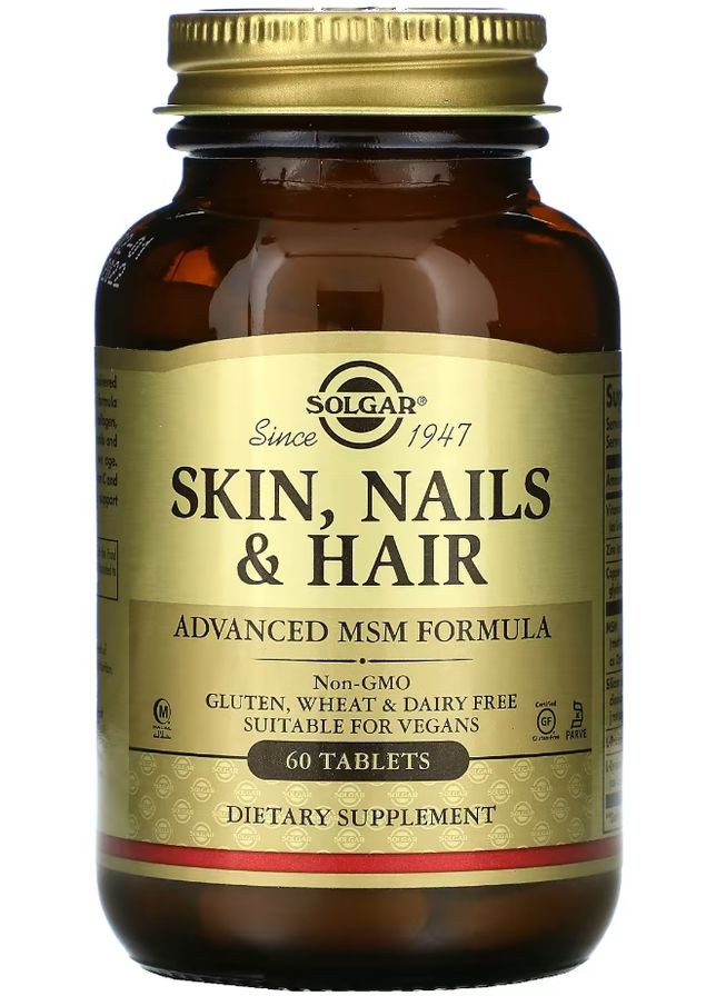 Комплекс для волос, кожи и ногтей, улучшенная формула из МСМ Skin Nails and Hair Advanced MSM Formula 60 таб Solgar (351865072)