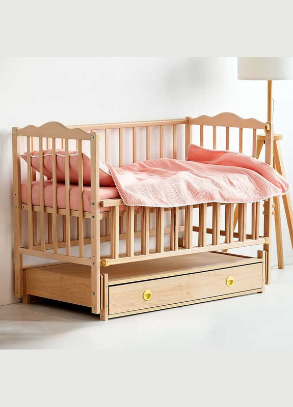 Ліжечко дерев'яне Ангеліна відкидна боковина шухляда бук. Light brown (123575) Наталка (341090094)