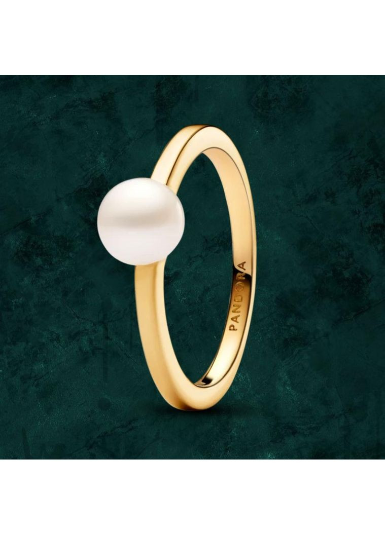 Срібна каблучка з перлиною Pandora (Пандора) 163157C01 з покриттям 14к золотом 16 No Brand (362457585)