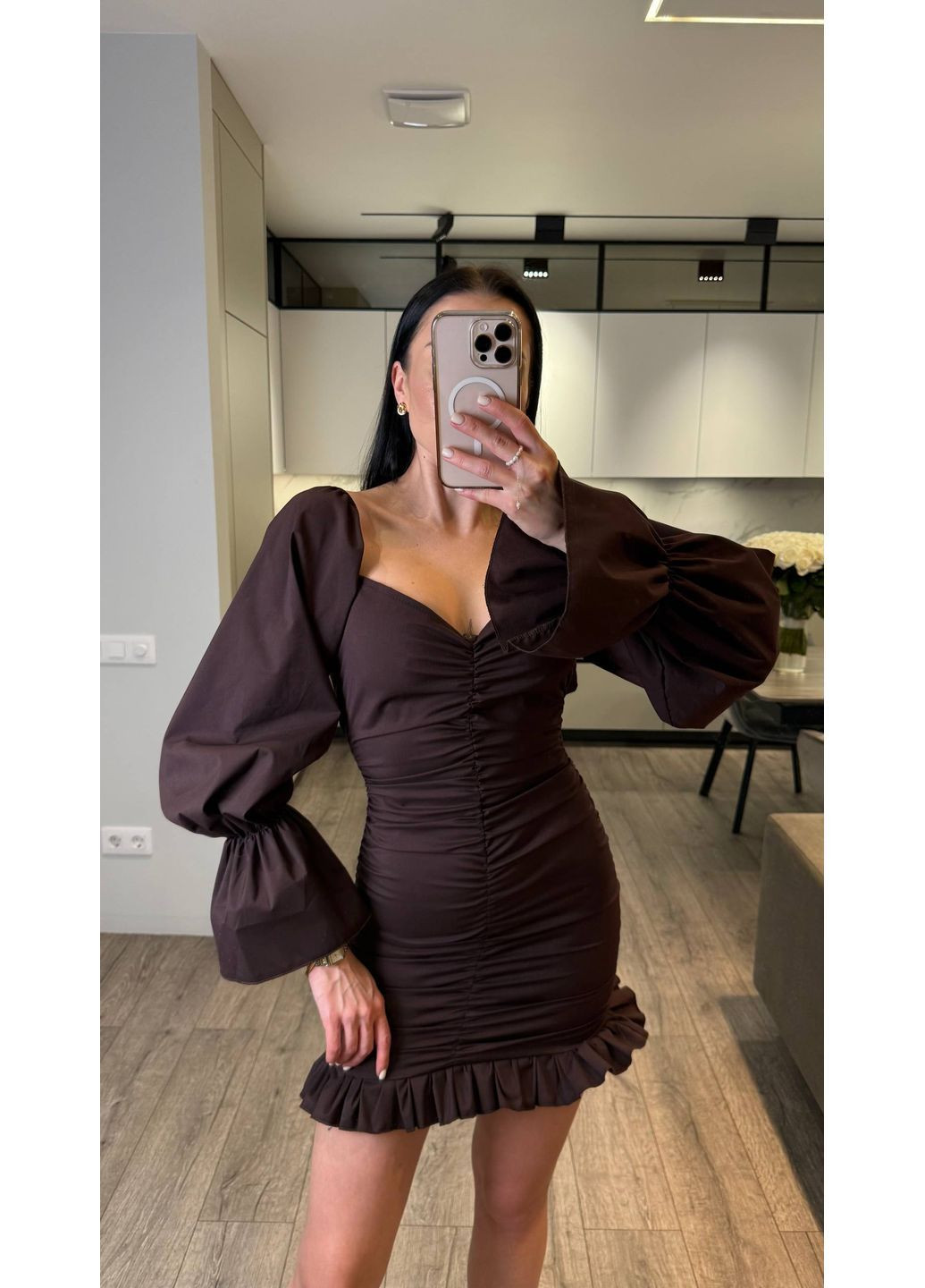 Темно-коричневое женское котоновое платье Osoblyva